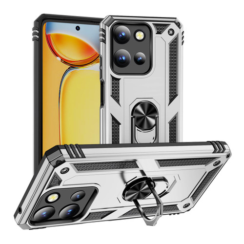 Moto G 2025 Shockproof TPU + PC Phone Case with Holder - Silver